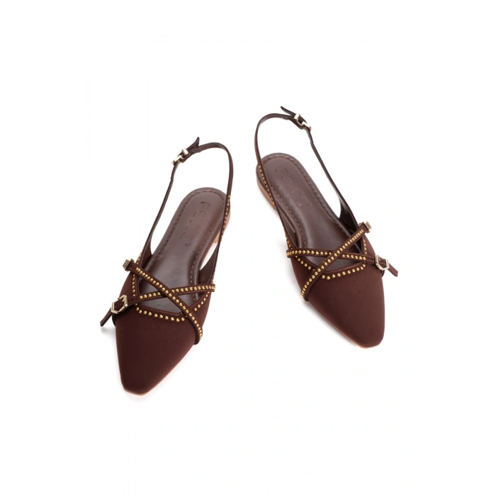 Kadın Kahverengi Düz Topuklu Şık Toka ve Drop Detaylı Rahat Babet Ayakkabı