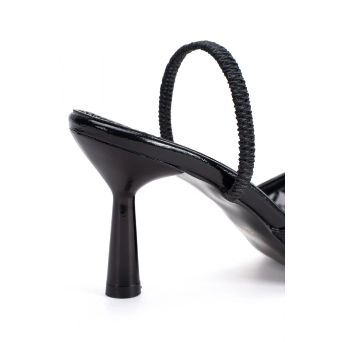 Kadın Siyah İnce Topuklu Sivri Burunlu Fileli Arkası Lastikli Şık Abiye Stiletto