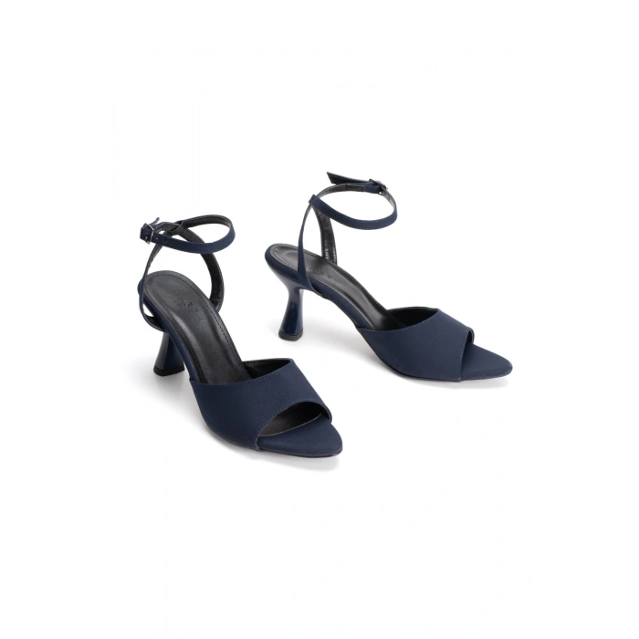 ​​​​​​​Kadın Lacivert Kumaş Tek Bant İnce Topuklu Yazlık Ayakkabı