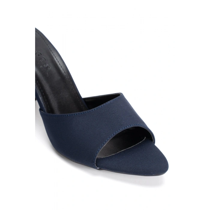 Kadın Lacivert  Saten 7 cm İnce Topuklu Rahat ve Şık Terlik