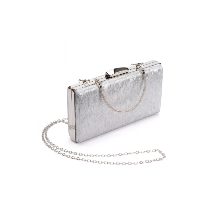 Kadın Gümüş 5 cm İnce Galvaniz Topuklu Rahat Stiletto ve Şık Çanta Kombini