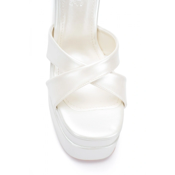 Kadın Sedef Suni Deri Cilt Kedigözü Çift Kat Yüksek Platform Topuklu Rahat ve Şık Abiye Ayakkabı