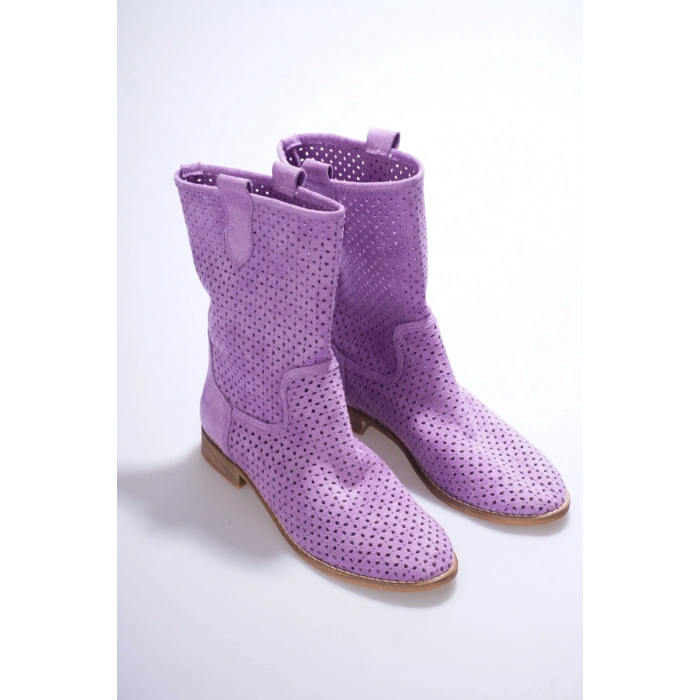 Kadın Lila Lazer Kesimli Delik Detaylı Günlük Rahat ve Şık Westren Tarzı Yazlık Bot