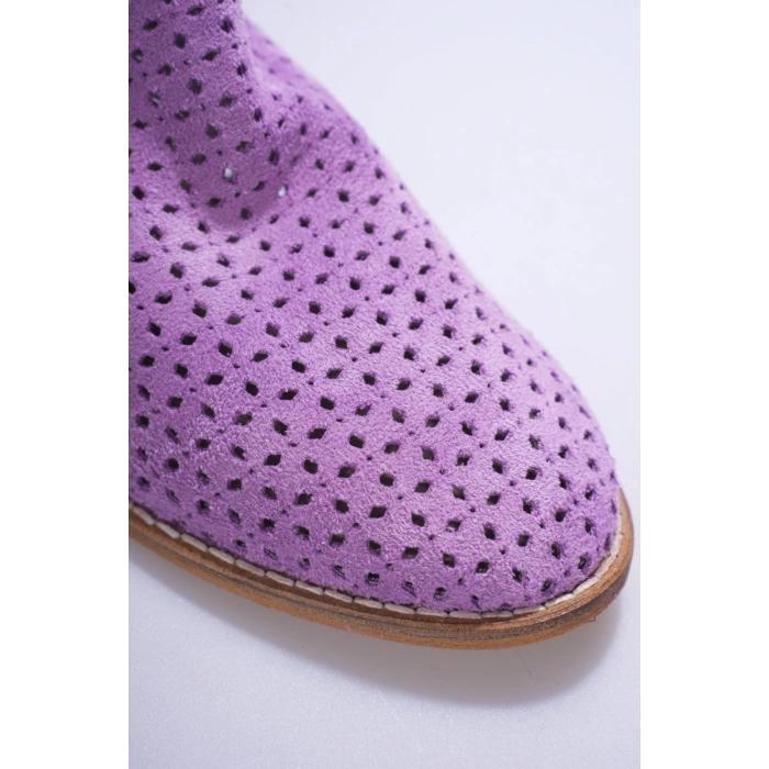 Kadın Lila Lazer Kesimli Delik Detaylı Günlük Rahat ve Şık Westren Tarzı Yazlık Bot