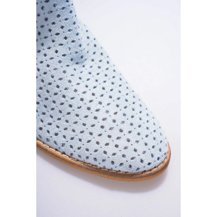 Kadın Mavi  Lazer Kesimli Delik Detaylı Günlük Rahat ve Şık Westren Tarzı Yazlık Bot