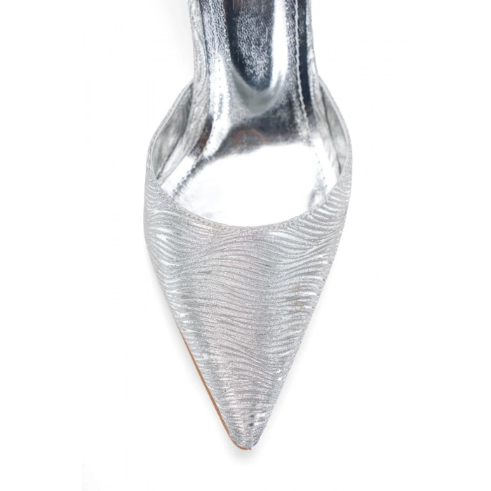 Kadın Gümüş Su Yolu İnce Topuklu Sivri Burunlu Arkası Kapalı Şık Abiye Stiletto