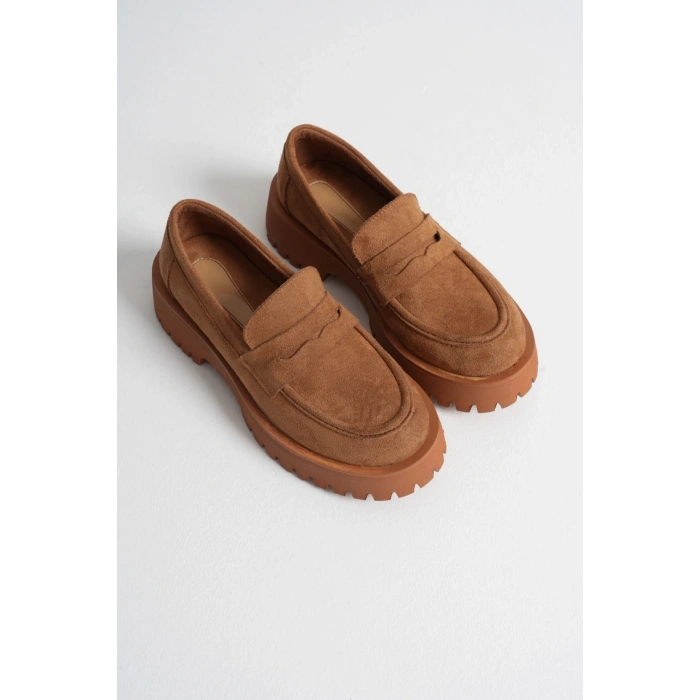 Kadın Taba Süet Kalın Tabanlı Rahat Loafer Ayakkabı