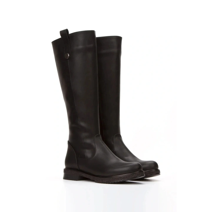 Kadın Siyah Suni Deri Cilt Sade Dekolte Çizme