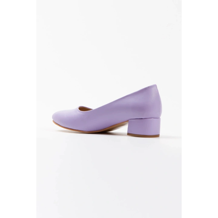 Kadın Lila (mor) Suni Deri Cilt Stiletto Kısa Kalın Topuklu Şık Stiletto