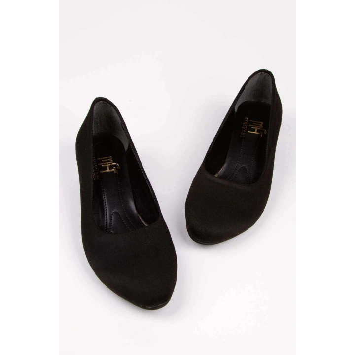 Kadın Siyah Süet Kısa Kalın Topuklu Şık Stiletto Ve Çanta Kombini