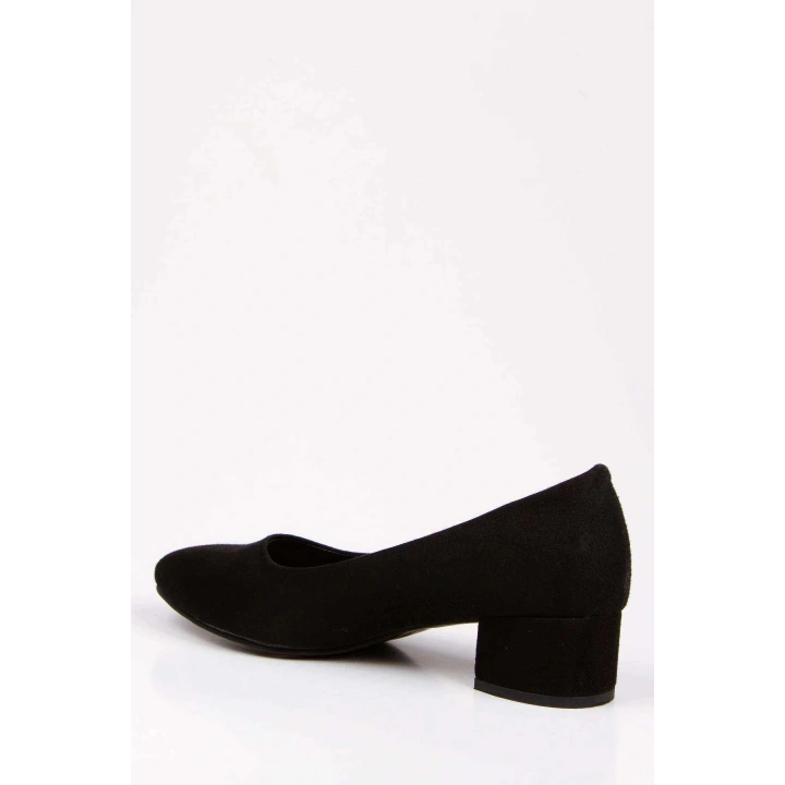 Kadın Siyah Süet Kısa Kalın Topuklu Şık Stiletto Ve Çanta Kombini