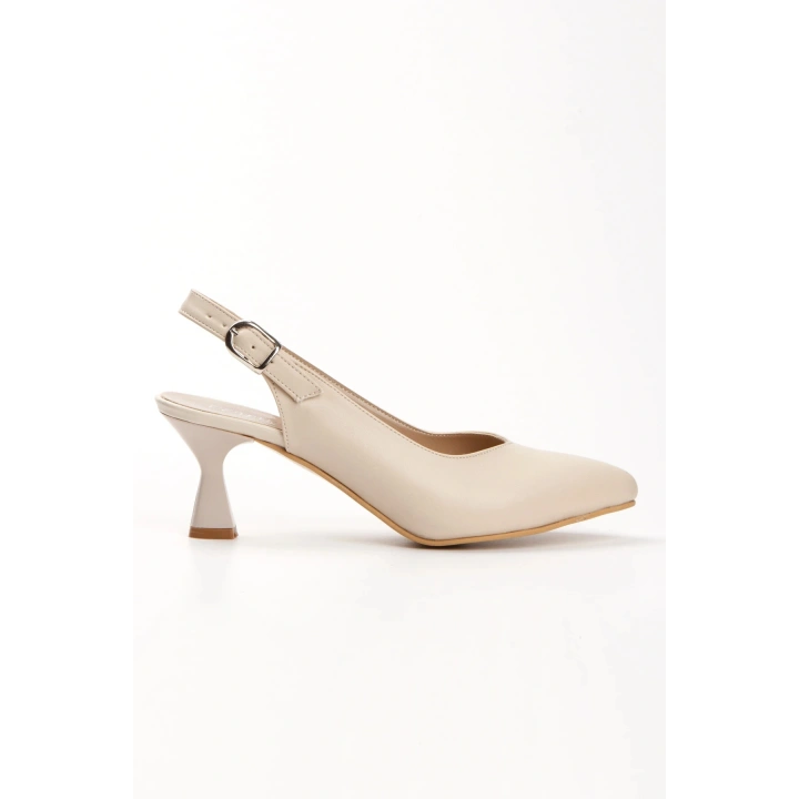 Kadın Bej-ten Suni Deri Cilt Arkası Açık 6 Cm Ince Topuklu Şık Ve Rahat Stiletto