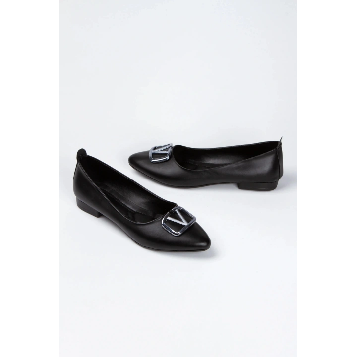 Kadın Siyah Suni Deri Cilt Şık Toka Detaylı Rahat Babet