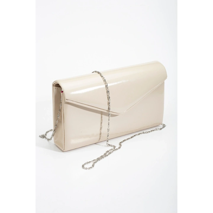 Kadın  Bej  Şık Tarz Topuklu Çift Toka Detaylı  Rahat Stiletto ve Küçük Çanta Kombini