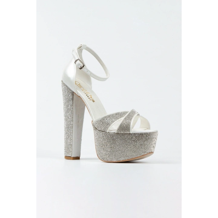 Kadın Sedef  Damla Taşlı Yüksek Platform Arkası Kapalı Kalın Topuklu Rahat ve Şık Abiye Ayakkabı