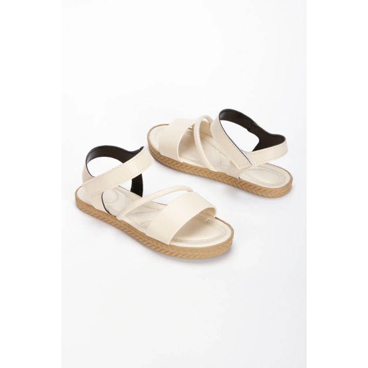 Kadın Bej Yumuşak Tabanlı  Kalın Rahat Tabanlı Yazlık Sandalet