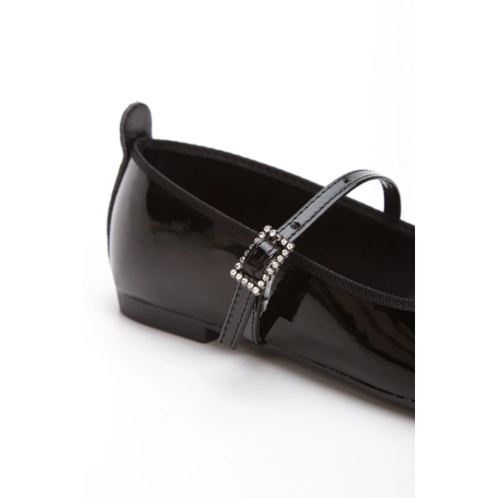 Kadın Siyah  Rugan   Düz Topuklu  Rahat Babet Ayakkabı