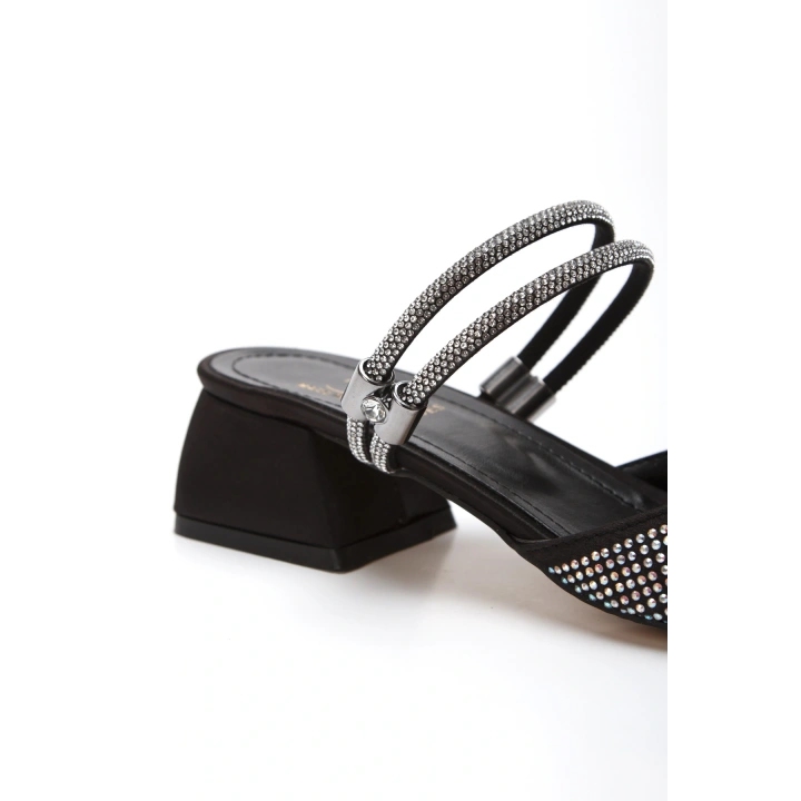 Kadın Siyah  Şık Damla Taşlarla Bezenmiş Arkası Ayarlanabilir Klipsli  Rahat  Abiye Stiletto