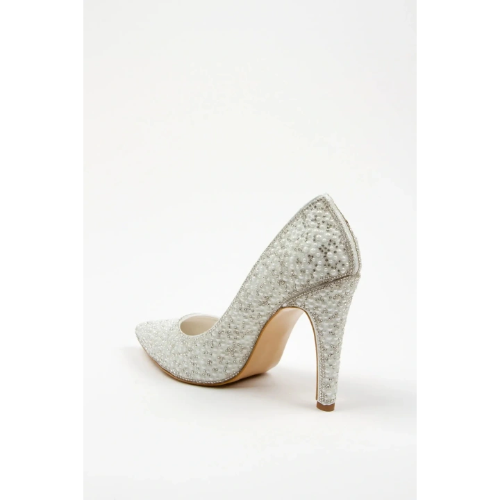 Kadın Sedef  İnci Taşlarla Bezenmiş  İNCE Topuklu Sivri Burunlu Şık  Stiletto