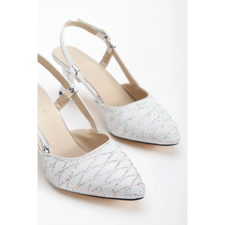 Kadın Gümüş İNCE Topuklu Sivri Burunlu Şık Stiletto