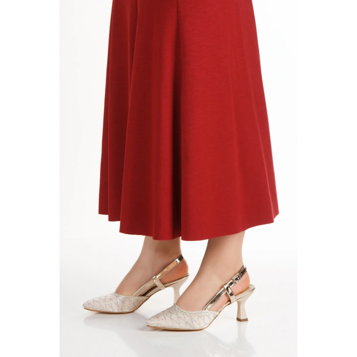 Kadın Altın İNCE Topuklu Sivri Burunlu Şık Stiletto