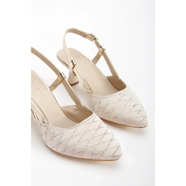 Kadın Altın İNCE Topuklu Sivri Burunlu Şık Stiletto