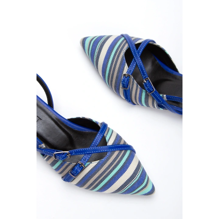 Kadın Mavi Düz Topuklu Çapraz Toka Detaylı Rahat Babet Ayakkabı