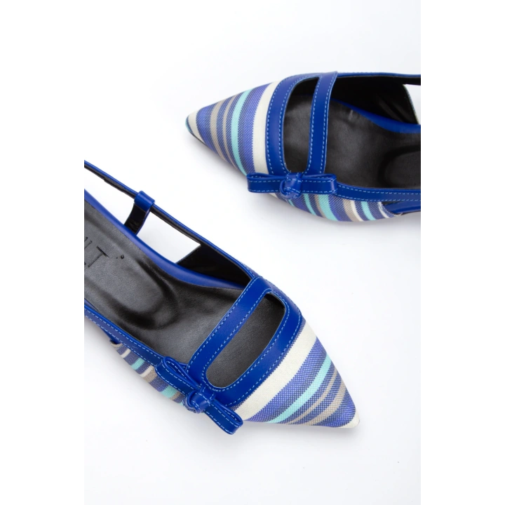 Kadın Mavi Düz Topuklu Fiyonk Detaylı Rahat Babet Ayakkabı