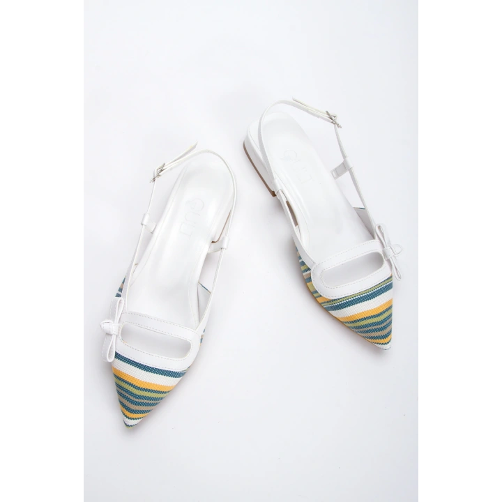 Kadın Beyaz Düz Topuklu Fiyonk Detaylı Rahat Babet Ayakkabı