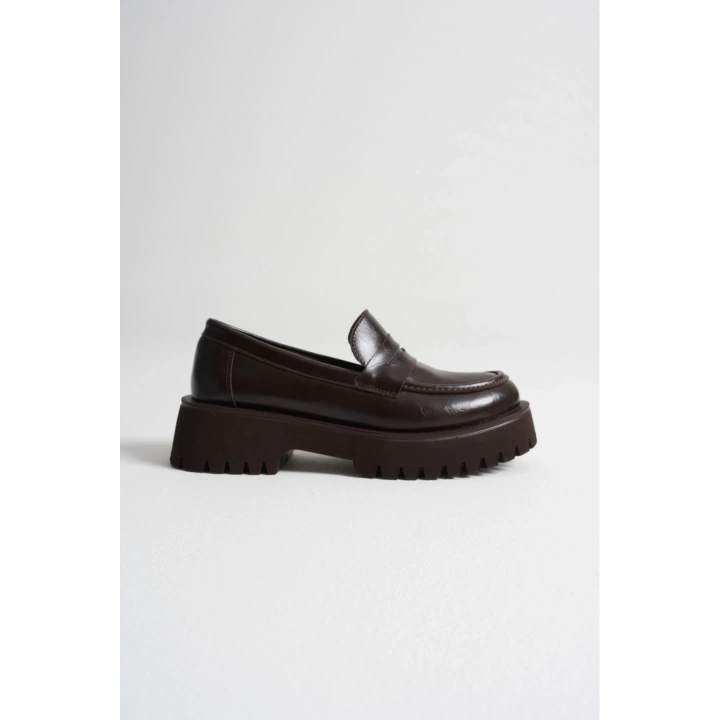 Kadın Kahverengi Suni Deri Cilt Kalın Tabanlı Rahat Loafer Ayakkabı