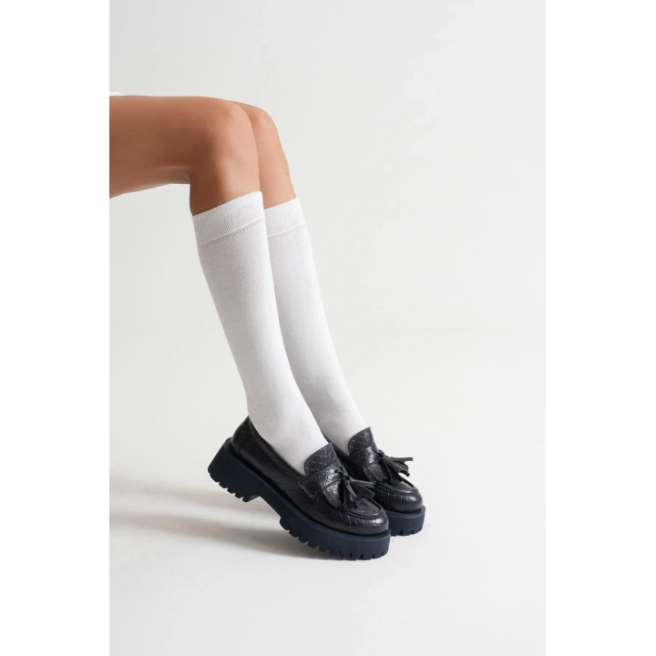 Kadın Laci Kroko Şık Püskül Detaylı Kalın Tabanlı Rahat Loafer Ayakkabı