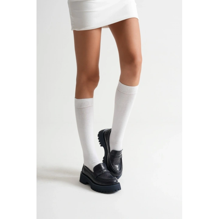 Kadın Laci Kroko Suni Deri Cilt Kalın Tabanlı Rahat Loafer Ayakkabı