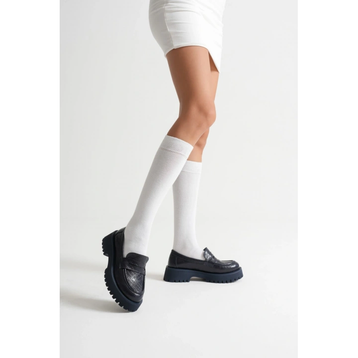 Kadın Laci Kroko Suni Deri Cilt Kalın Tabanlı Rahat Loafer Ayakkabı