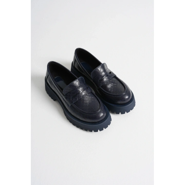 Kadın Laci Kroko Suni Deri Cilt Kalın Tabanlı Rahat Loafer Ayakkabı