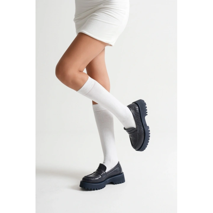 Kadın Laci Kroko Suni Deri Cilt Kalın Tabanlı Rahat Loafer Ayakkabı