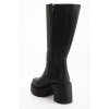 Kadın Siyah Suni Deri Cilt Kalın Hafif Tabanlı Şık Toka Detaylı Rahat Çizme