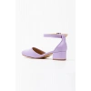 Kadın Lila Suni Deri Cilt Arkası Kapalı Kısa Kalın Topuklu Rahat Ve Şık Karnı Yarık Ayakkabı