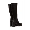 Kadın Siyah Suni Deri Cilt Yeni Tarz Küt Burunlu Hafif ve Yüksek Topuklu Düz Şık Rahat Çizme