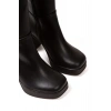 Kadın Siyah Suni Deri Cilt Yeni Tarz Küt Burunlu Hafif ve Yüksek Topuklu Düz Şık Rahat Çizme