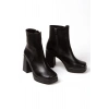 Kadın Siyah Yeni Tarz Küt Burunlu Hafif ve Yüksek Topuklu Dekolte Sade Rahat Şık Bot