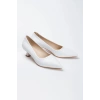 Kadın Beyaz Suni Deri Cilt Kısa Kadeh Topuklu Rahat Ve Şık Stiletto