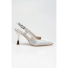 Kadın  Gümüş Yılan  İkonik Yeni Tarz Topuklu Arkası Açık   Şık ve  Rahat Stiletto