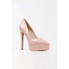 Kadın Pudra Rugan Yüksek Platform  Kapalı  Burunlu  İnce Topuklu Rahat ve Şık Ayakkabı