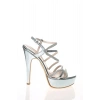 Kadın Gümüş Rugan Yüksek Platform İnce Topuklu Şık Taş Detaylı Abiye Ayakkabı
