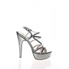 Kadın Platin Rugan Yüksek Platform İnce Topuklu Şık Taş Detaylı Abiye Ayakkabı