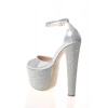 Kadın Gümüş  Taşlarla Bezenmiş Yüksek Platform ve Yüksek Topuklu Arkası Kapalı  Şık Abiye Ayakkabı