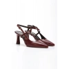 Kadın Bordo Rugan İnce Topuklu Sivri Burunlu Arkası Açık Şık Stiletto