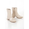 Kadın Bej Rugan Sivri Burunlu Kalın Topuklu Rahat Kışlık Bot