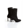 Kadın Siyah Şık Gümüş Parlak Taşlı İnce Topuklu Rahat Bot