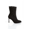 Kadın Siyah Şık Gümüş Parlak Taşlı İnce Topuklu Rahat Bot